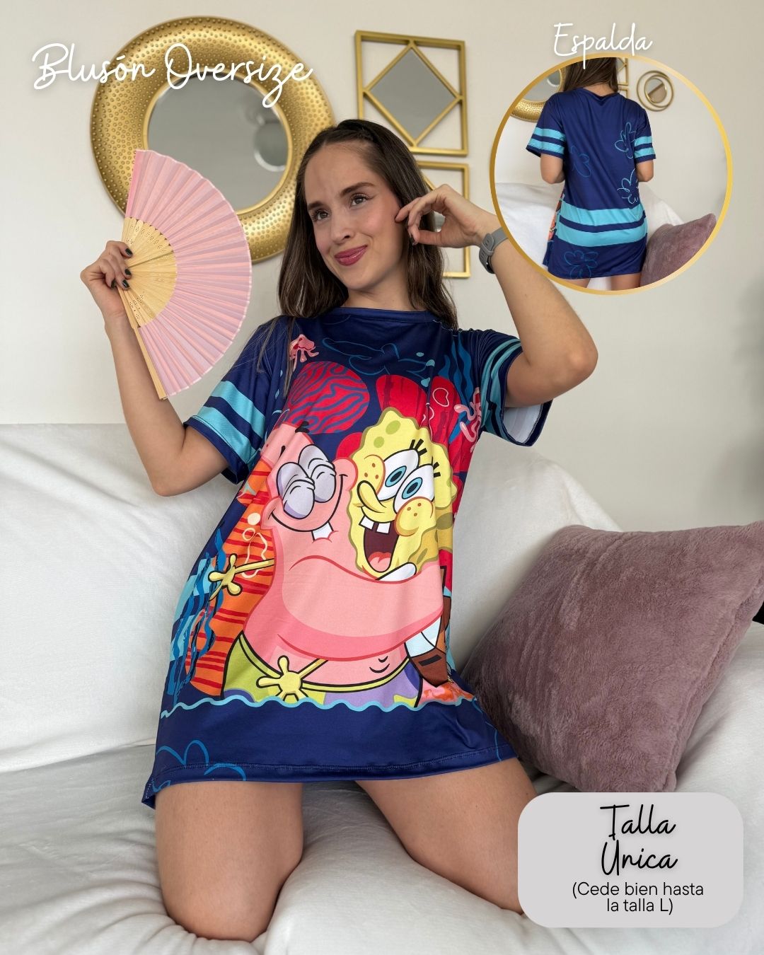 Blusón Bob Esponja y Patricio, vista frontal y detalle de espalda